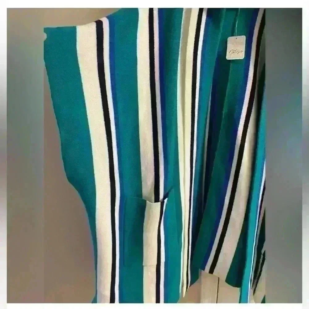 Free people‎ Boho Striped Hooded Poncho Teal Blue White Cozy Shawl Wrap One size